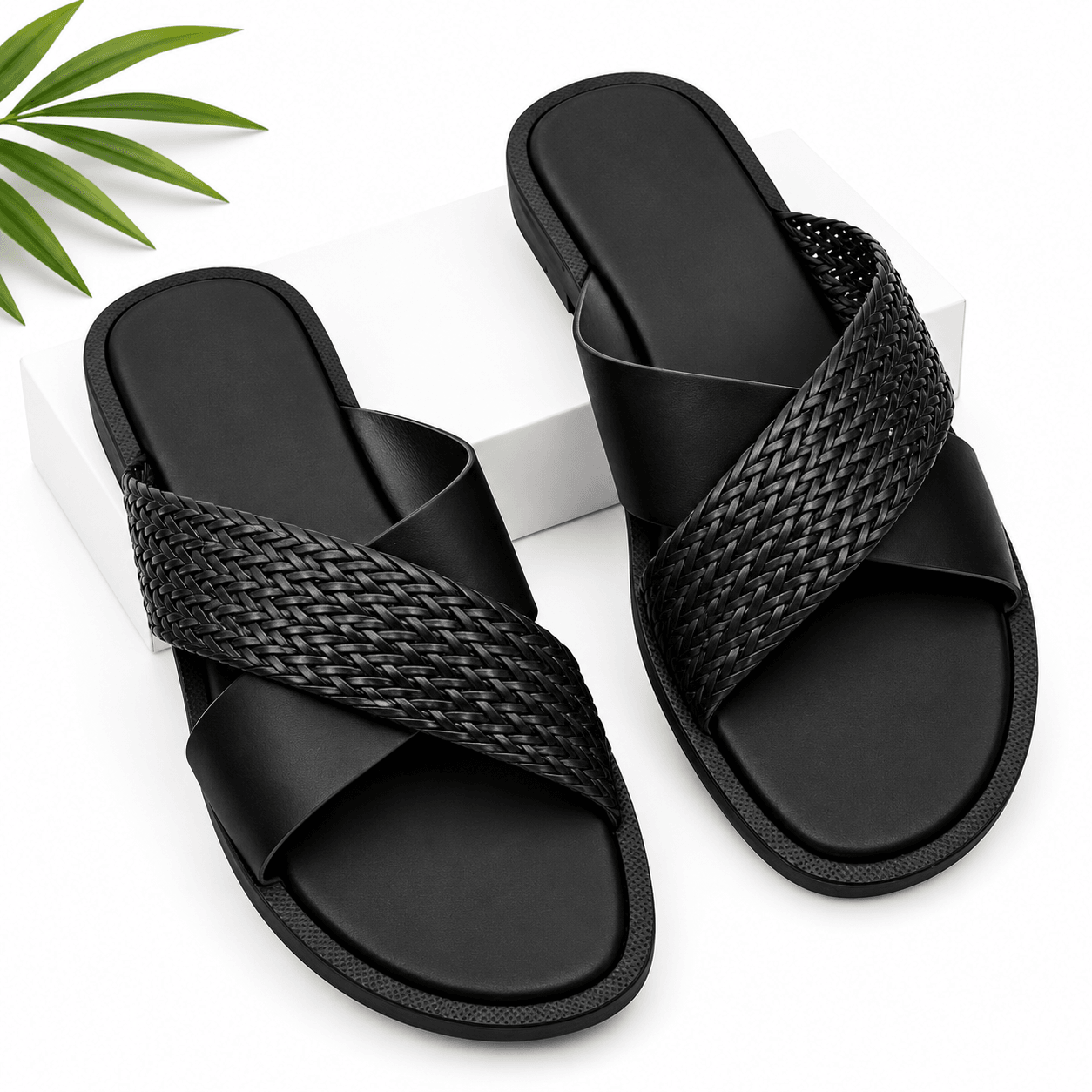 Men’s woven cross strap slides